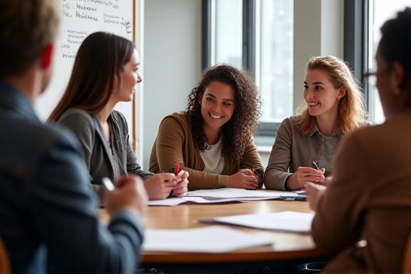 A small group of people in a workshop setting, actively participating.